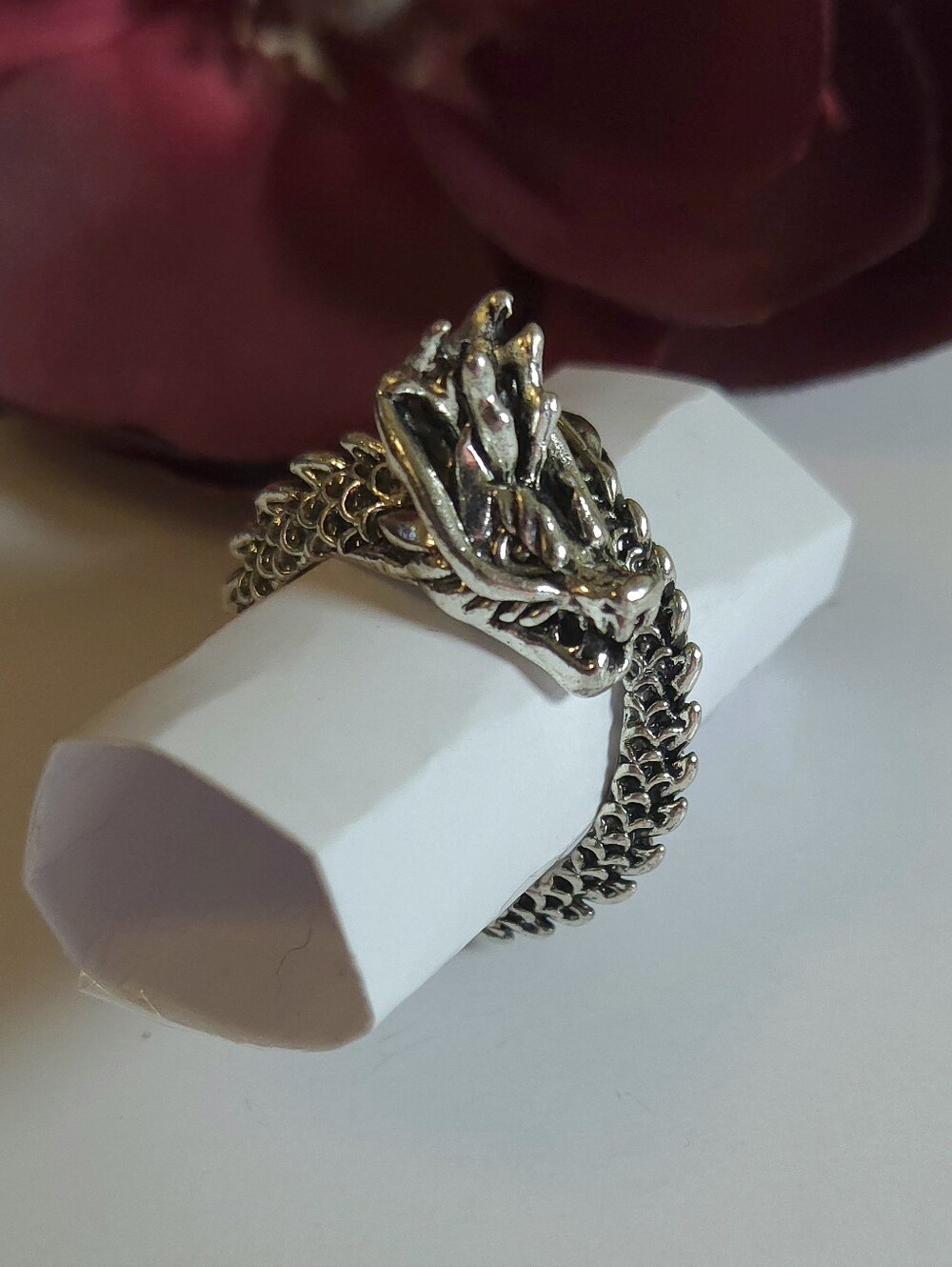 Silver Plated Dragon Tail Wrap Around Ring Size 8 Statement Ring Unisex